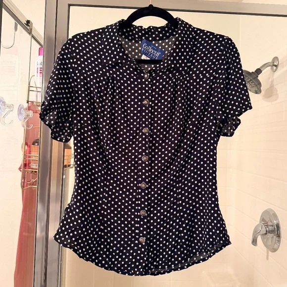 Collectif Vintage London Blouse - Polkadot UK size 12, Medium, US size 8 - Picture 3 of 5
